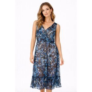 Converse One Star Blue Abstract Sleeveless Midi Dress Elastic Waist Size M